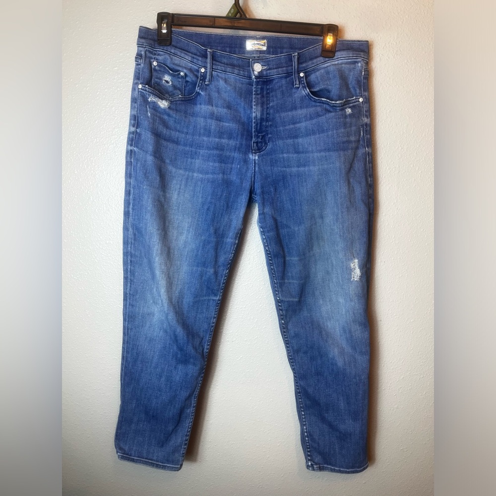 MOTHER The Dropout Girl Graffiti Girl Jeans Distressed Blue Wash Womens Size 32